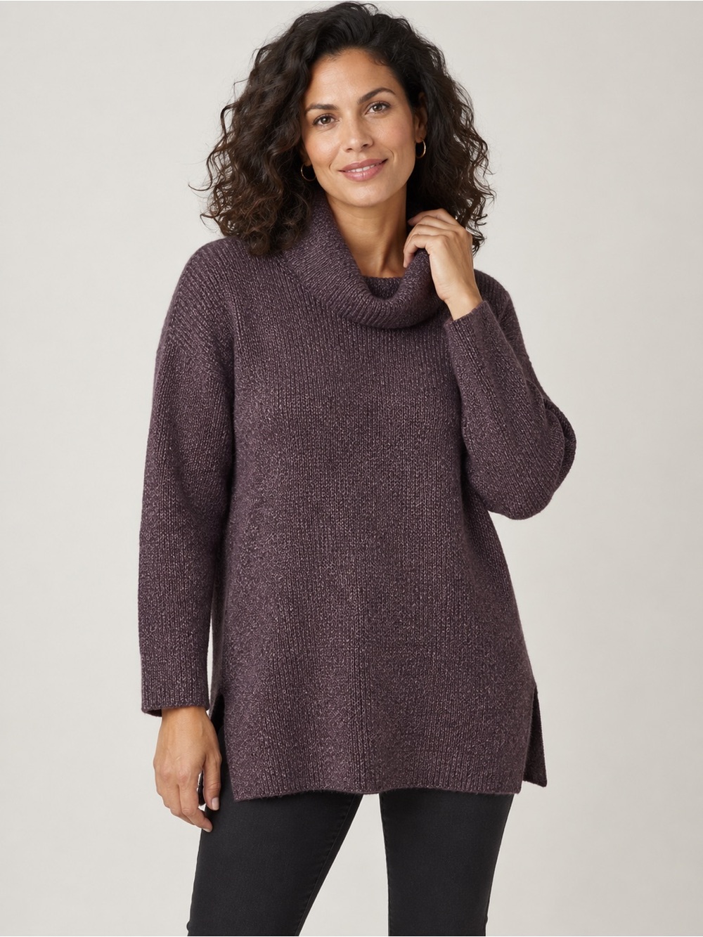 Sweaty Betty Shakti Wool Blend Oversized Cowl Neck Sweater Plum S